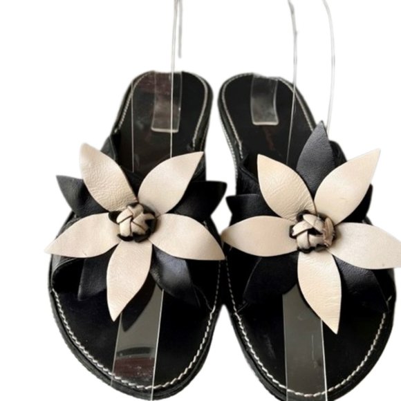 Tommy Bahama All Leather Flower Slides Sandals - Brown/White - 9M - Picture 2 of 9